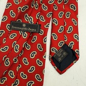 Ermenegildo Zegna Red Tie with Gold and Blue Motif